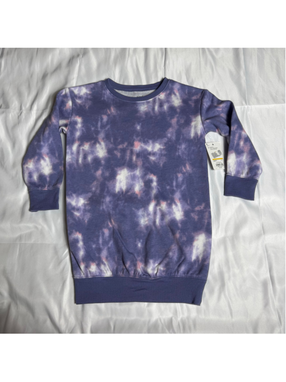Girls Jumping Beans Sweatshirt Dress Size 5 Purple White Tie Dye